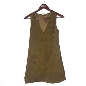 Molly Green Faux Suede Patch Pockets 70s Inspired Mini Dress Brown Size Small
